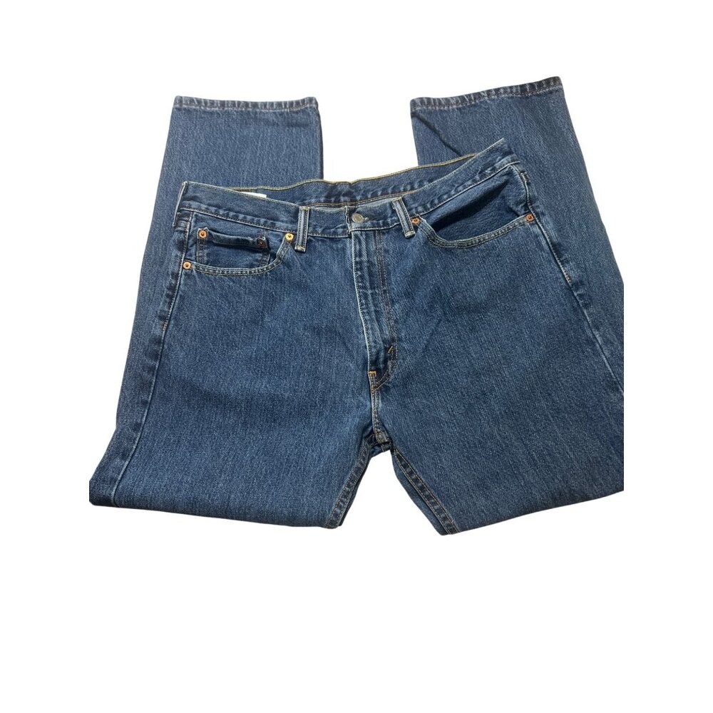 Levis Mens 505 Regular Fit Straight Leg Jeans W36 L30 Blue Denim Zipper Button